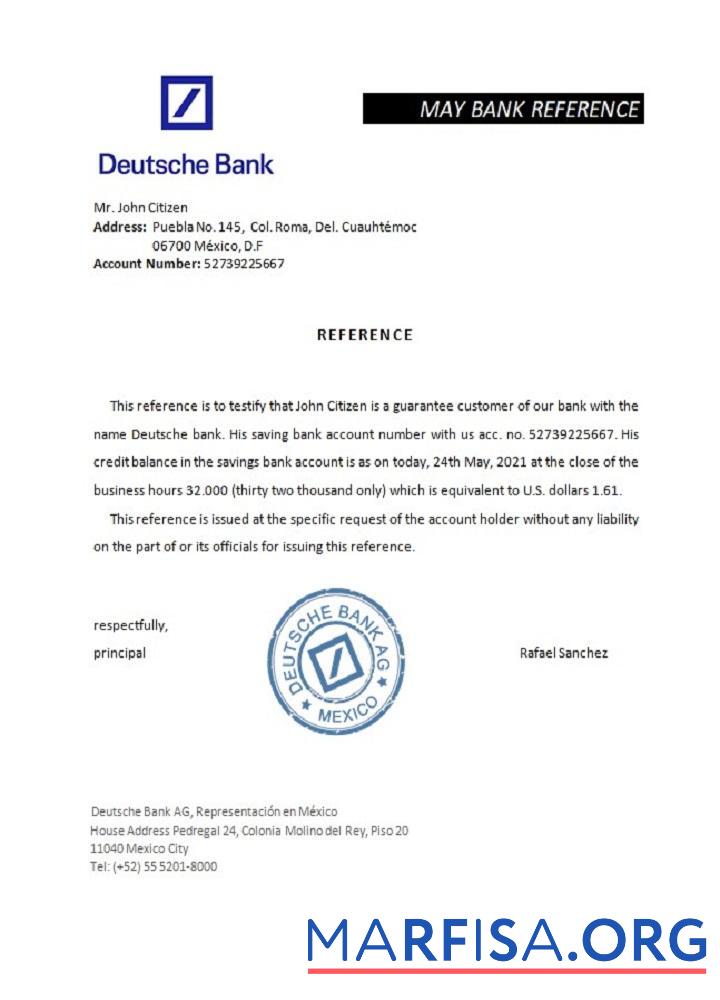 Printable Mexico Deutsche bank reference template